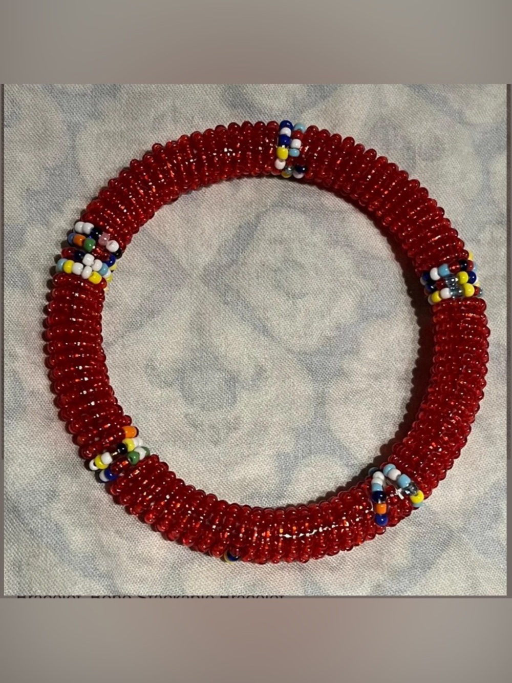 Hand-Beaded Red Seed Bead Bracelet